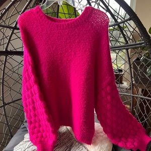 Better Homemade Balloon Sleeve Knit Sweater - Hot Pink Small